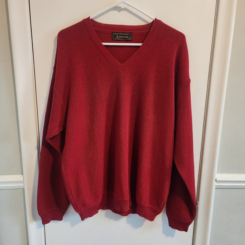 Peru Unlimited Men Large Red Sweater 80% Baby Alpaca 20% Wool Blend Long Sleeve